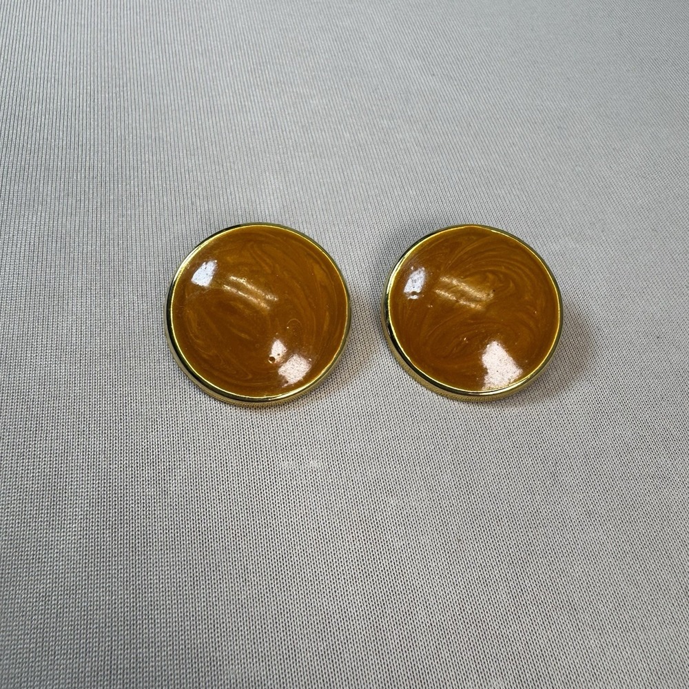 Vintage 80's Mustard & Gold Tone Round Earrings